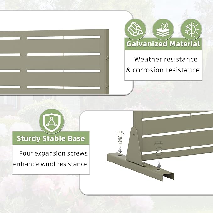 Casaphoria Metal Privacy Screen Outdoor, 72" H x 35" W Freestanding Decorative Privacy Screen for Patio Deck Balcony Garden with Stable Base, Green-Louvered