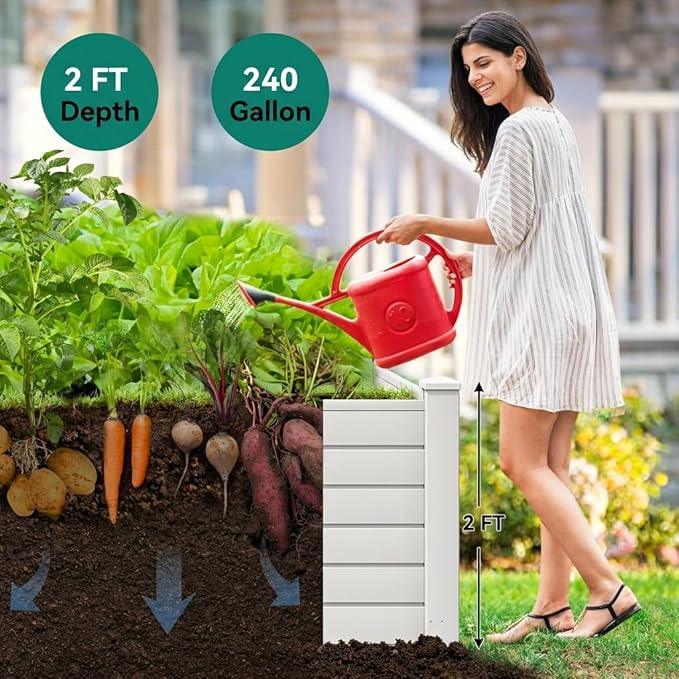 YITAHOME 4x4x2 FT Plastic Raised Garden Bed Kit, Large Outdoor Above Ground Planter Box with Growth Grid for Plants, Vegetables, and Flowers, Easy Installation, White
