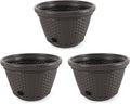 Suncast 3 Pack Decorative Wicker Garden Hose Holder Pot with 4 Drain Holes for 100 Foot Hoses, Java