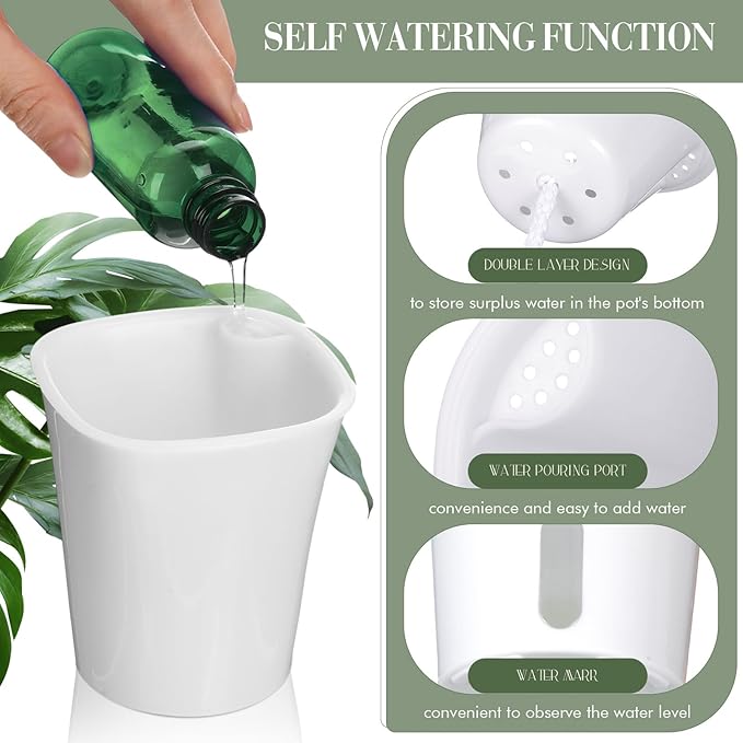 50 Pcs 3 Inch Self Watering Pots Self Watering Planters for Indoor Planters Plastic Garden Flower Pots with Level Indicator Vents for Herbs