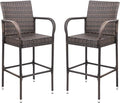 Homall Patio Bar Stools Wicker Barstools Indoor Outdoor Bar Stool Patio Furniture with Footrest and Armrest for Garden Pool Lawn Backyard Set of 2 (Brown)