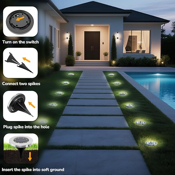 INCX 4.6 inch Solar Lights Outdoor Waterproof,12 Pack Solar Lights for Outside, Solar Garden Lights Landscape Lighting for Patio Pathway Lawn Yard Deck Driveway Walkway, Cold White