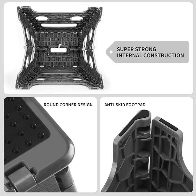 Delxo Folding Step Stool 13 inch Height Heavy Duty Foldable Step Stools for Adults and Kids,Kitchen Small Collapsible Fold Up Stepping Stool 1 Pack in Grey Dotted Texture