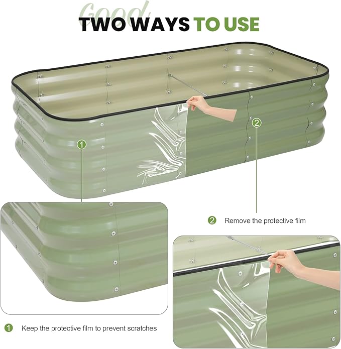 2Pcs 3-in-1 Adjustable Raised Garden Bed Kit | Galvanized Planter Boxes for Vegetables, Flowers | 12" Tall, Multiple Sizes (4x2x1ft, 3x3x1ft, 5x1x1ft) | Outdoor Metal Raised Bed for Gardening, , Green