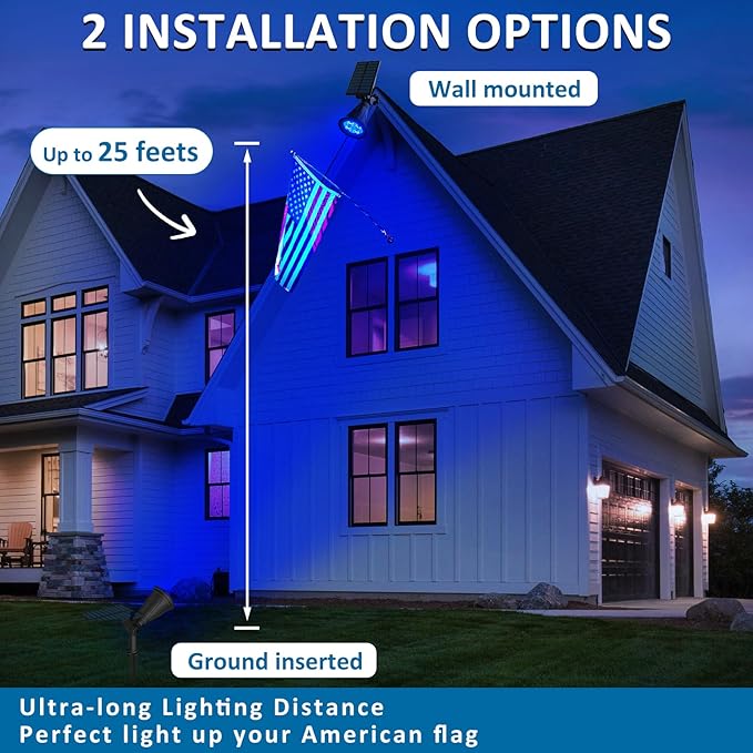 T-SUNUS Christmas Solar Landscape Spotlights Outdoor IP65 Waterproof Blue Spot Lights Outside Auto On/Off Yard Lighting 2 Modes for Tree Driveway Garden Flag Pond Pool Statue Backyard Halloween 4 Pack
