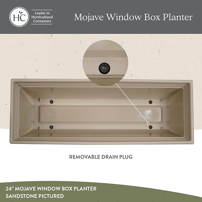The HC Companies 24 Inch Mojave Window Planter Box with Drainage Holes, Lightweight UV-Resistant Plastic Outdoor Planters, 2-Pack Flower Box for Garden & Home Decor, Sandstone
