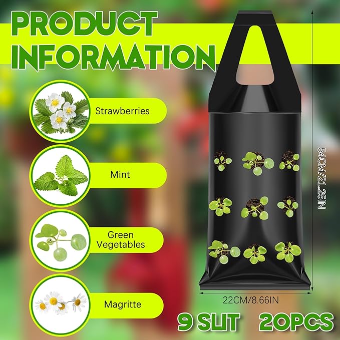 10 Pcs Hanging Flower Pot Bag with 9 Slits Hanging Grow Bags Flower Planting Bag Handle Grow Pouch Planter for Outdoor, Wall, Garden, Plant, Tomato, Strawberry