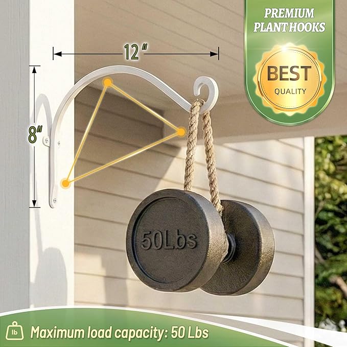 Qiang Ni Bird Feeder Hanger: 12-Inch Wall-Mounted Plant Bracket Outdoor - 4 Pieces White Plant Hooks for Hanging Flower Baskets