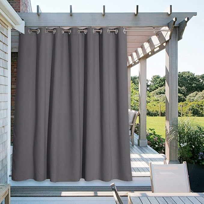 NICETOWN Outdoor Curtain for Patio Waterproof 100'' Width, Patio Privacy Panels Extra Wide for Shade and Rain Outside Light Blocking Drape for Gazebo/Porch, Grey, 1 Panel, W100 x L95