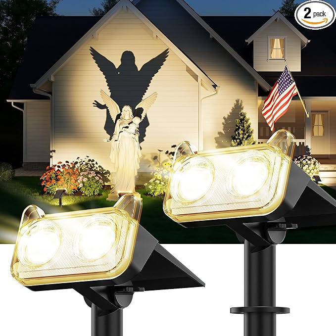 LETMY Solar Spot Lights Outdoor Waterproof with Bigger LED, Auto ON/Off 135°Adjustable Solar Lights Outdoor, 2-in-1 Wall Lights & 2 Modes Landscape Spotlights for Tree Yard Pathway Garden Decor 2Pack