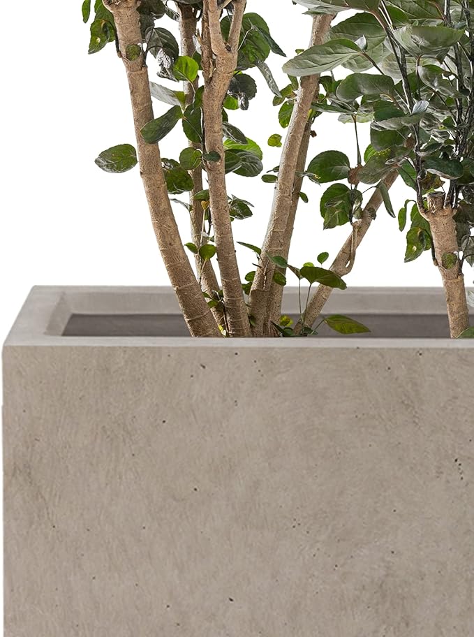 Kante 18.5" H Tall Rectangular Concrete Planters, Outdoor Indoor Lightweight Plant Pots with Drainage Hole and Rubber Plug, Modern Style for Home Garden Patio, Weathered Concrete