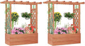 Giantex Set of 2 Raised Garden Bed with 2-Sided Trellis & Hanging Roof, Fir Wood Planter Box w/Drainage Holes, Freestanding Garden Planter for Flowers Herbs Climbing Vines (43"x15"x45")