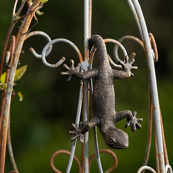 Vintage Bronze Gecko Planter Pot Hugger Flower Figurine – Resin Climbing Lizard Statue for Garden, Fairy Garden Terrarium, Outdoor Fence & Yard Decor，Versatile Home & Office Decor