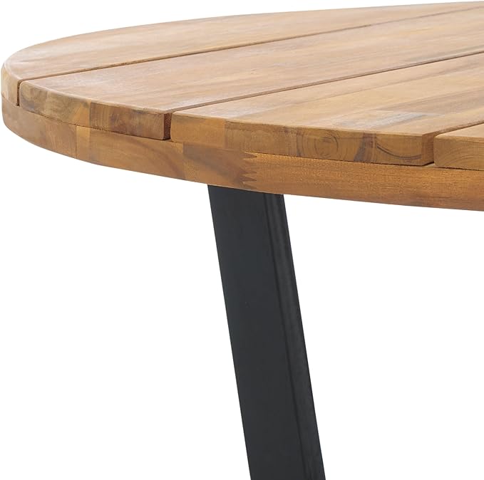 SAFAVIEH Outdoor Collection Leo Natural/Black Solid Wood Round Coffee Table