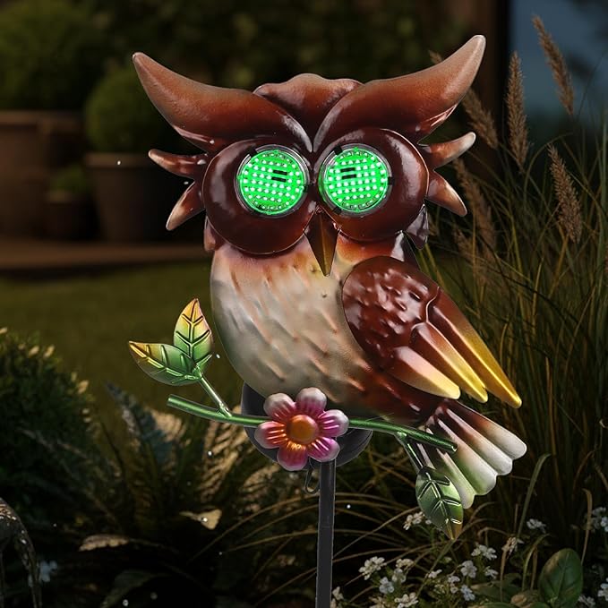 Solar Owl Garden Stakes Decorative with Moving LED Eyes Lights, 39.7" Owl Solar Lights Outdoor Garden for Pathway Patio Yard Metal Art