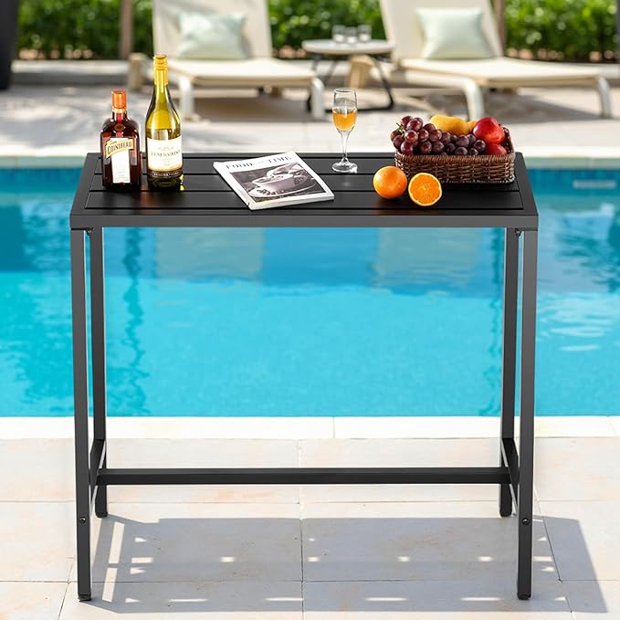 VEVOR Outdoor Bar Table, 39.4 x 15 in Patio Bar Table, Waterproof Top & Sturdy Metal Frame, Rectangle Counter Height Dining Tables, Outdoor Furniture for Balcony, Yard, Hot Tub, Poolside, Indoor