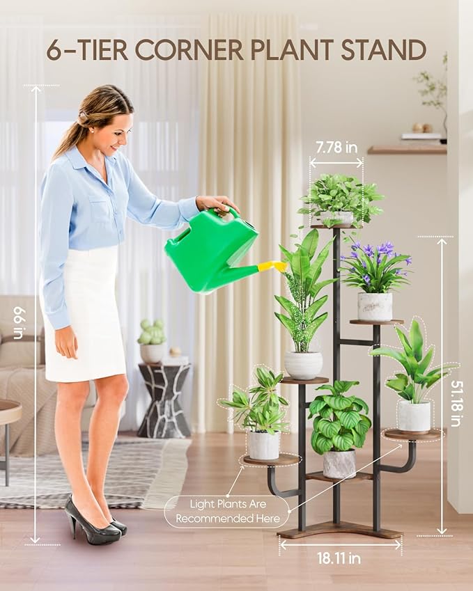 Corner Plant Stand Indoor - 6 Tiered Indoor Plant Stand Round Metal Plant Shelf, Plant Organizer for Living Room, Graden, Balcony, Home Decor (Brown)