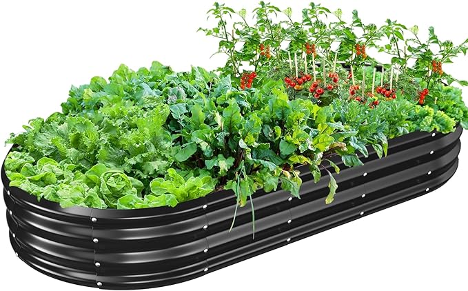Oval Galvanized Planter Box, Metal Raised Garden Bed - 0.8MM Thick- Ideal for Outdoor Gardening and Planting of Vegetables Flowers Fruits Succulent Plants and Others (Black, 6X3X1 FT)