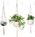 MIPON 3 Pack Macrame Plant Hanger Indoor Hanging Planter Holder with 3 Hooks, 46"/41"/34" Size for Boho Home Decor, Ivory (Pots Not Included)