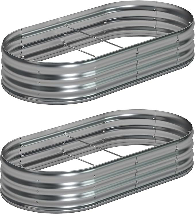 8x4x1ft(2 Pack) Galvanized Oval Raised Garden Bed,Outdoor Planter Box Metal Patio Kit Planting Bed for Vegetables Flowers Herb,Silver