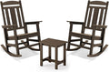 LUE BONA Outdoor Rocking Chairs Set, 3-Piece, Poly Porch Rockers with Table, Plastic Weather Resistant Rocking Chair Set for Outdoor Indoor, Garden, Backyard, 350lb, Brown, Chairs+Table