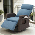 Adjustable Outdoor Recliner Chair with Independent Backrest & Footrest, Patio Swivel Recliner Chair, Wicker Reclining Patio Chair w/Flip-Up Table, Air Pump 155° Lay Flat Chaise Lounge, Blue