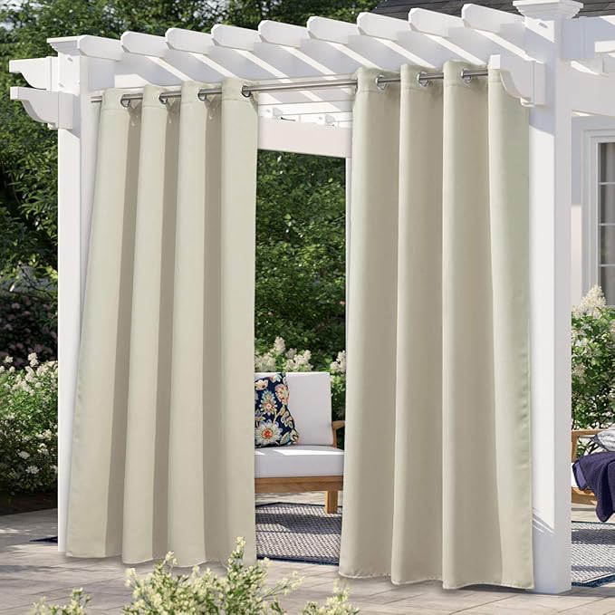 NICETOWN Patio Privacy Screen 72 inch Long, Outdoor Waterproof Curtain, All Weather Outside Thermal Insulated Shades for Gazebo, Balcony, Garden, Deck, W52 x L72 inches, Beige, 1 Panel