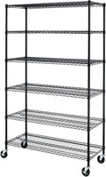 BestOffice Storage Shelves 6 Tier Metal Shelves Adjustable Heavy Duty Garage Shelving Wire Shelving Unit Capacity 6000LBS with Wheels for Kitchen, Garage Pantry Closet Commercial,Black