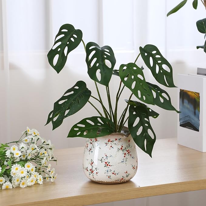 6 Inch Ceramic Plants Pots Vintage Ceramic Flower Planters Crackle Glaze Finish Flower Pots Decorative Floral Vintage Planters for Living Room Garden Home Decor Gifts(Cute)