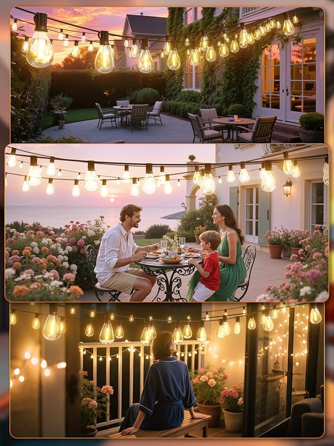 luckystyle 200FT LED Outdoor String Lights with Remote, 74+2 Shatterproof Bulbs Waterproof and Dimmable Patio Lights for Porch, Garden, Backyard, Deck, Balcony, 2700K Hanging Lighting