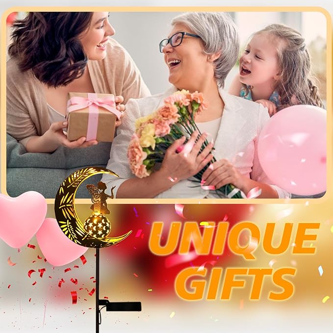 ZKLiLi Christmas Garden Solar Lights Pathway Stake Lights Moon Fairy with Angel Decor, Gardening Birthday Gift for Mom Grandma Friends, Outdoor Decor Light Waterproof for Walkway, Yard, Patio