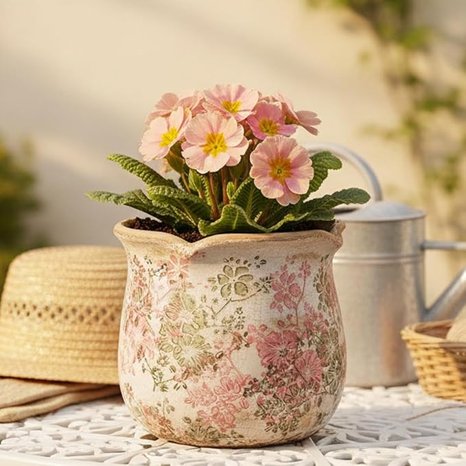 Ceramic Pots for Plants, Vintage Plant Pot with Drainage Hole, 6.11in. Planter for Indoor Plants, Crackle Glaze Finish Flower Pot, Perfect Tuscan Ceramic Planter for Gardening, Pastel Meadow