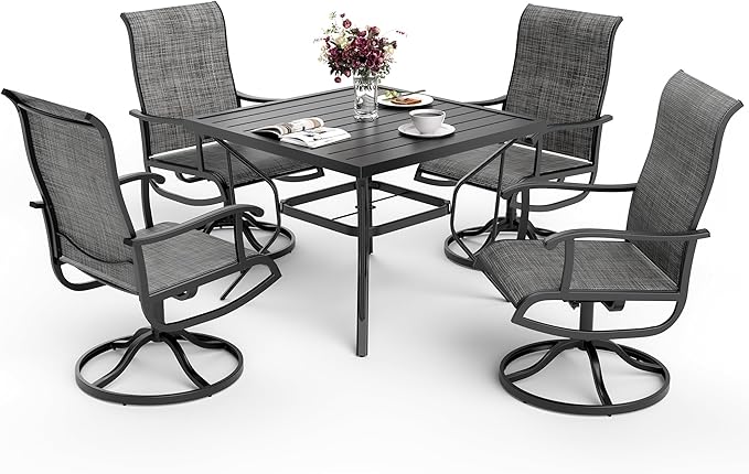 Pamapic 5-Piece Outdoor Dining Set, Patio Dining Set for 4, Outdoor Table and Chairs, All-Weather Outdoor Patio Set with Textilene Swivel Chairs for Garden, Poolside, Deck，Gray