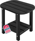 LZRS Outdoor Side Table - 2-Tier Adirondack HDPE Patio End Table for Pool, Porch,Balcony & Backyard,Weather Resistance for Indoor and Outdoor use(Black)