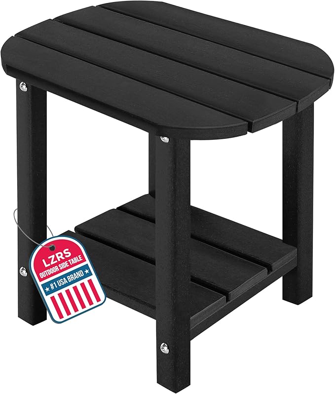 LZRS Outdoor Side Table - 2-Tier Adirondack HDPE Patio End Table for Pool, Porch,Balcony & Backyard,Weather Resistance for Indoor and Outdoor use(Black)