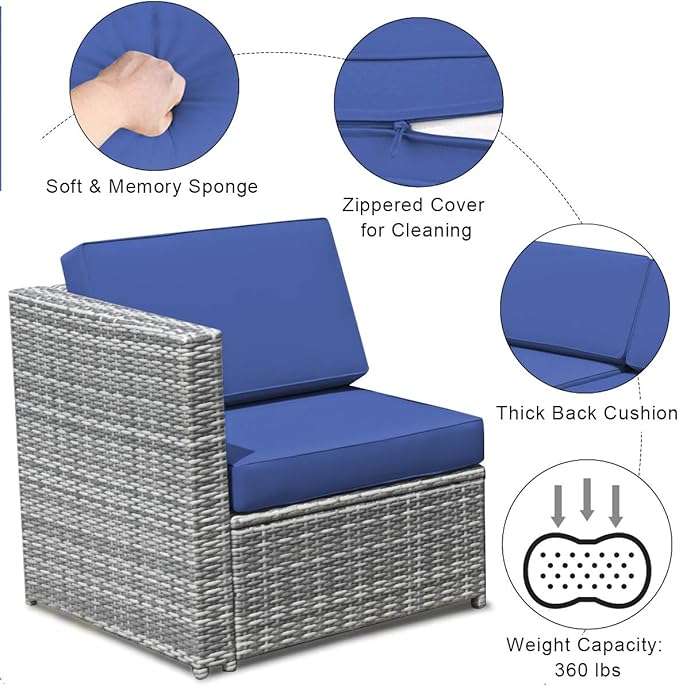 Tangkula 8 Pieces Wicker Patio Furniture Set with Storage Deck Box, PE Rattan Outdoor Sectional Sofa Conversation Set with Coffee Table & Cushions, Outside Furniture for Garden Yard Poolside (Navy)