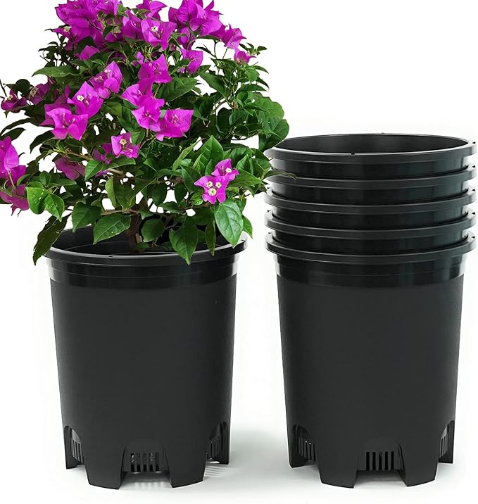 5 Gallon 6-Pack Large Plant Pots Nursery Tree Pot Plastic Planters for Outdoor Indoor Plants Gardening Flower Pots with Drainage Holes
