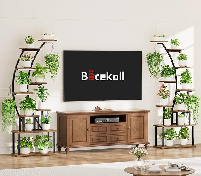 Plant Stand Indoor with Grow Lights, 9 Tiered Metal Plant Shelf, 64" Tall Plant Stand for Indoor Plants Multiple, Large Plant Rack Display Shelf, Curved Plant Holder for Living Room, Patio