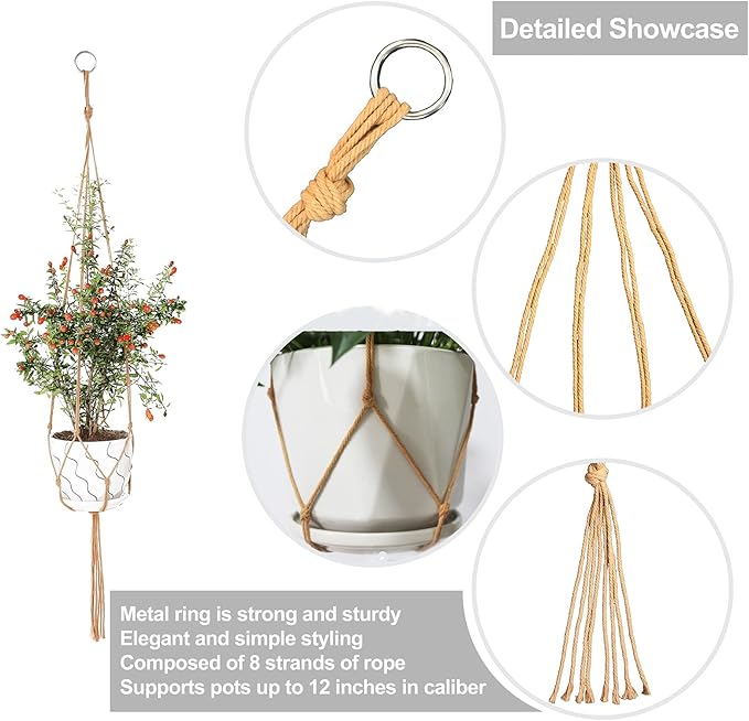 3 Pack Macrame Plant Hanger Indoor, 35 41 47 Inch Handmade Boho Hanging Planter Basket with Screw Hooks S-Hooks and Extension Rope for Indoor Plants Home Decor (POTS NOT Included) (Brown)