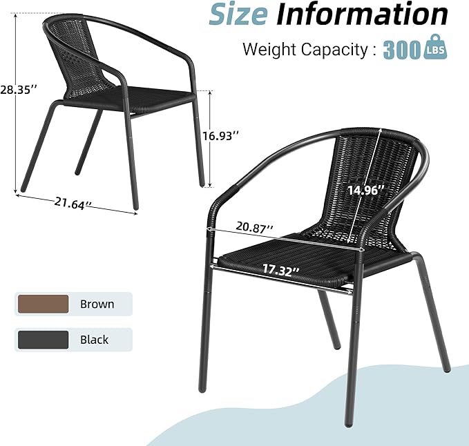 Amopatio Outdoor Dining Chairs Set of 6, Rattan Patio Chairs Wicker, Stackable Indoor-Outdoor Chair, Bistro, Deck, Yard, Porch, Restaurant Stack Chairs, Black