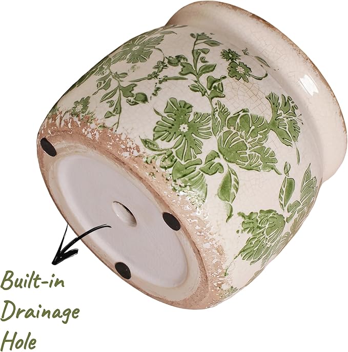 Tuscan Ceramic Indoor Plant Pot & Vase for Home Decor, 6.29'' Rustic Farmhouse Planter w/Drainage for Snake Plant, Pothos and Houseplants, Vintage Office & Tabletop Decoration, Gift for Mom (Green)