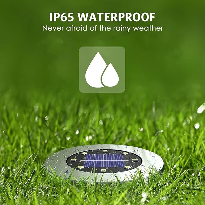Solar Lights Outdoor Waterproof, 12 Pack Solar Ground Lights with Large Capacity Battery, High Efficiency Solar Powered Lights for Outdoor Garden, Patio, Pathway and Yard (Warm Light)