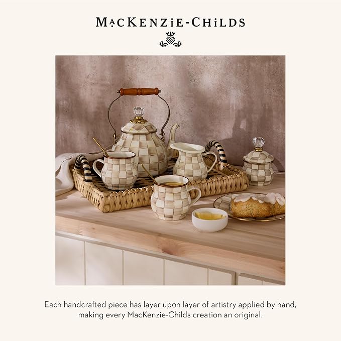 MACKENZIE-CHILDS Flowerpot, Decorative Garden Pot for Growing Plants, Brown-and-White Mocha Check