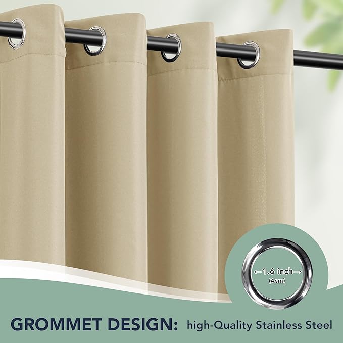 Extra Wide Outdoor Curtains Waterproof for Patio - 6 Panels Privacy Weatherproof Outside Curtains with Grommets for Gazebo, Pergola, Porch, Cabana, Balcony, 110 x 84 Inch, Cream