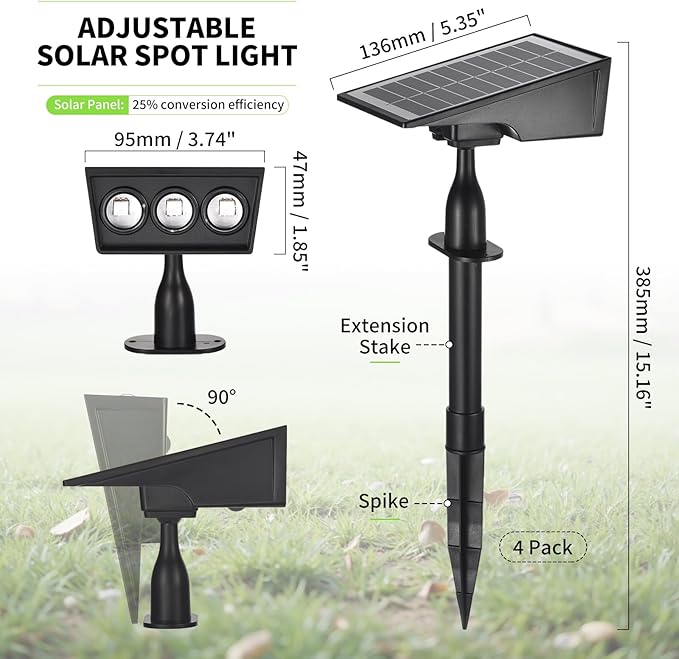 Solar Spot Lights Outdoor, RGB Solar Landscape Spotlights IP65 Waterproof Adjustable Light House Lights Colorful Spot Light for Yard Garden Pathway (4)