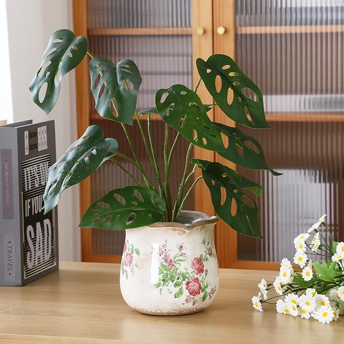 6 Inch Ceramic Plants Pots Vintage Ceramic Flower Planters Crackle Glaze Finish Flower Pots Decorative Floral Vintage Planters for Living Room Garden Home Decor Gifts(Classic)