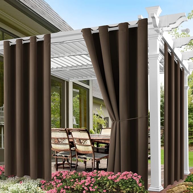 Waterproof Outdoor Curtain W52 x L84 - Grommet Top Sunlight Blocking Window Treatment Drapes Blackout Curtains for Home Bedroom Living Room Outdoor Patio Porch Pergola Cabana Gazebo (2 Panels)