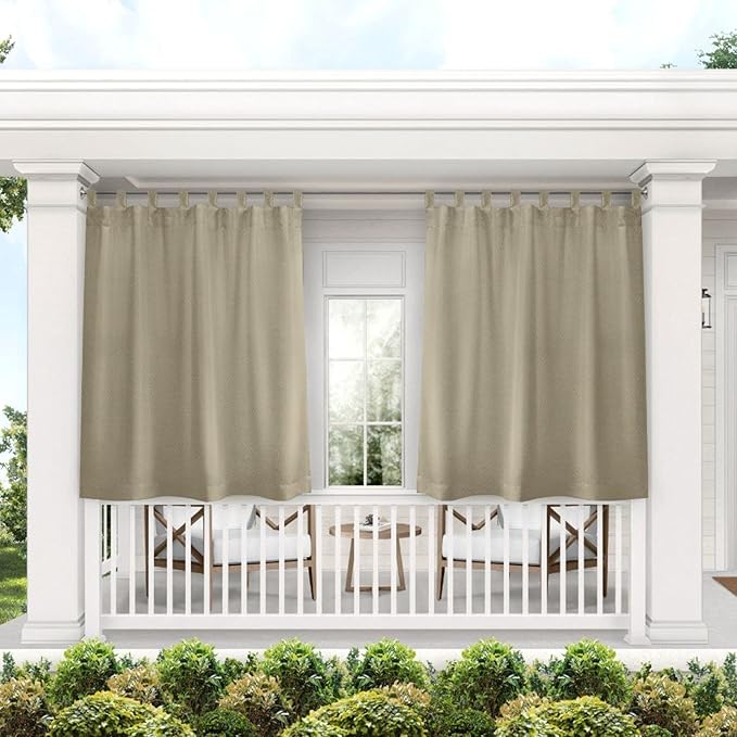 Exclusive Home Cabana Solid Indoor/Outdoor Light Filtering Hook-and-Loop Tab Top Curtain Panel Pair, 54"x63", Taupe