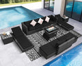 NICESOUL 13 Piece Patio Furniture Set with Fire Pit Table, 29.3'' High Back Large Outdoor Sectional with Firepit & Chaise Lounge, Sturdy Deep Seating Conversation Set, Gray Rattan & Black Cushion