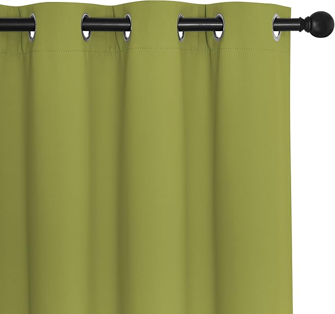NICETOWN Fresh Green Blackout Curtains for Bedroom/Living Room 132 Inch Length - Thermal Insulated Room Darkening Grommet Top Window Curtains (100 by 132 - Inch, 1 Panel)